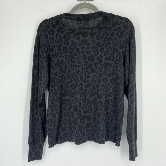 LNA Animal Print Cut Out Frill Hem Long Sleeve Pullover Sweater Black Women's XS - Picture 9 of 10